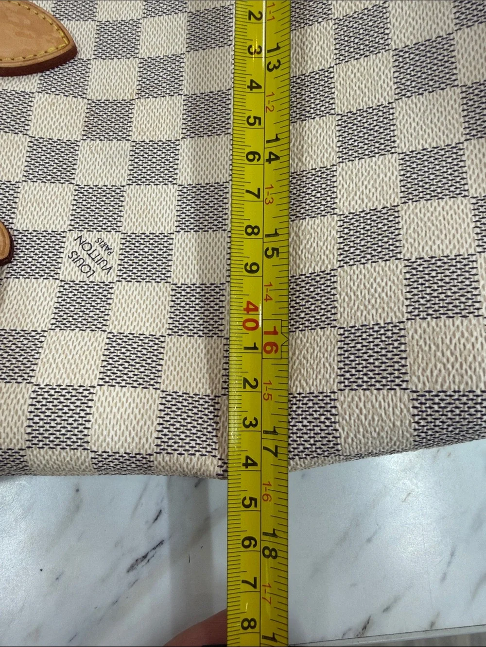 Louis Vuitton Damier Azur Canvas Tote with Tan Leather Trim